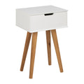 Mitra Nachttisch rechteckig – Korpus und Schublade weiss UV lackiert MDF, Gestell NC lackiert Eiche