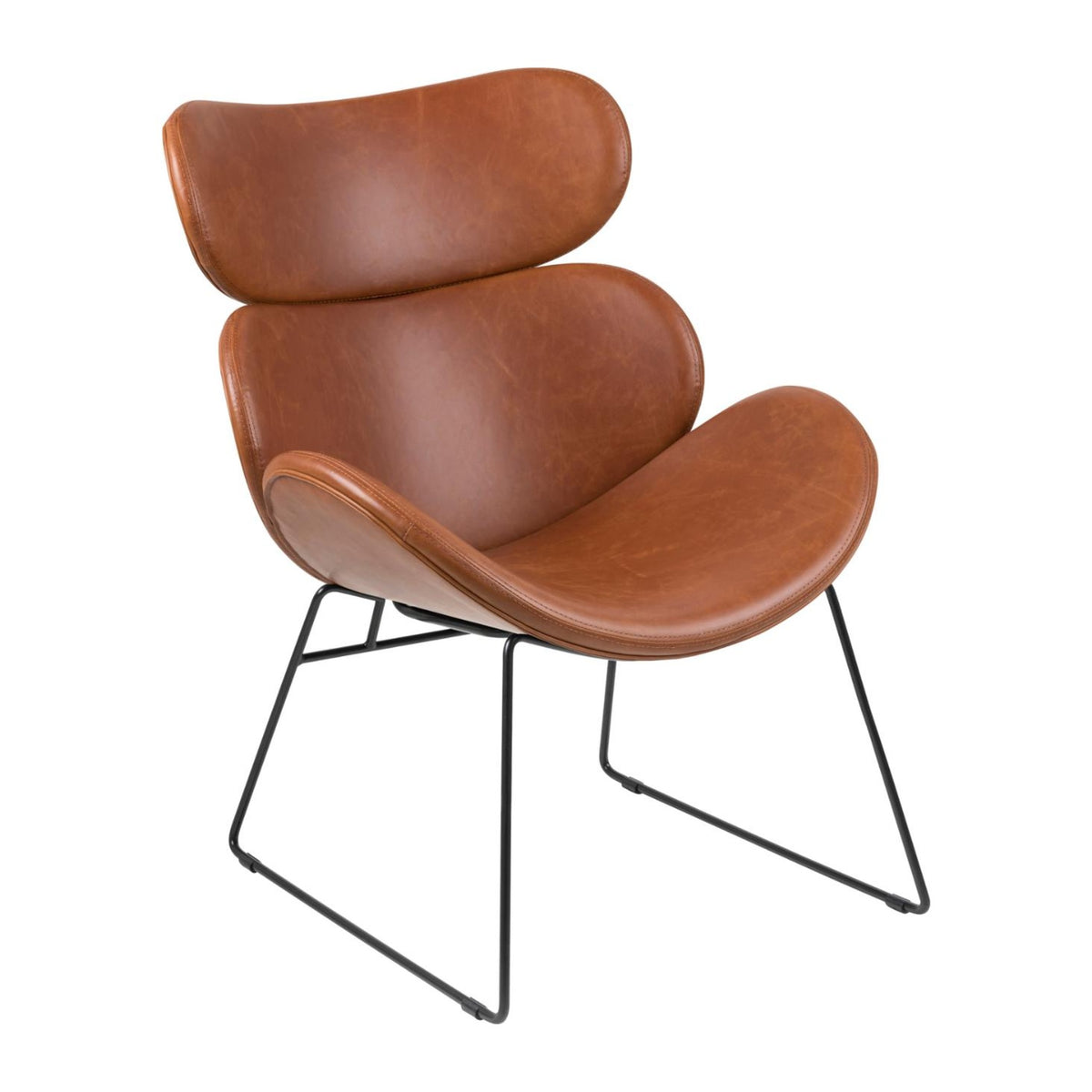 Cazar Loungestuhl – PU Vintage Cognac 11, Kufe Gestell schwarz pulverbeschichtet Stahl