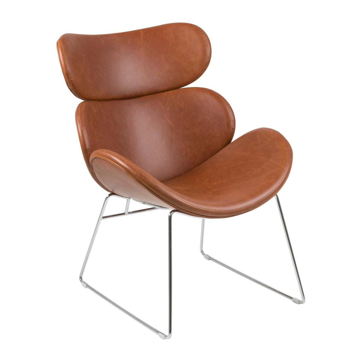 Cazar Loungestuhl – PU Vintage Cognac 11, Kufe Gestell Chrom Stahl