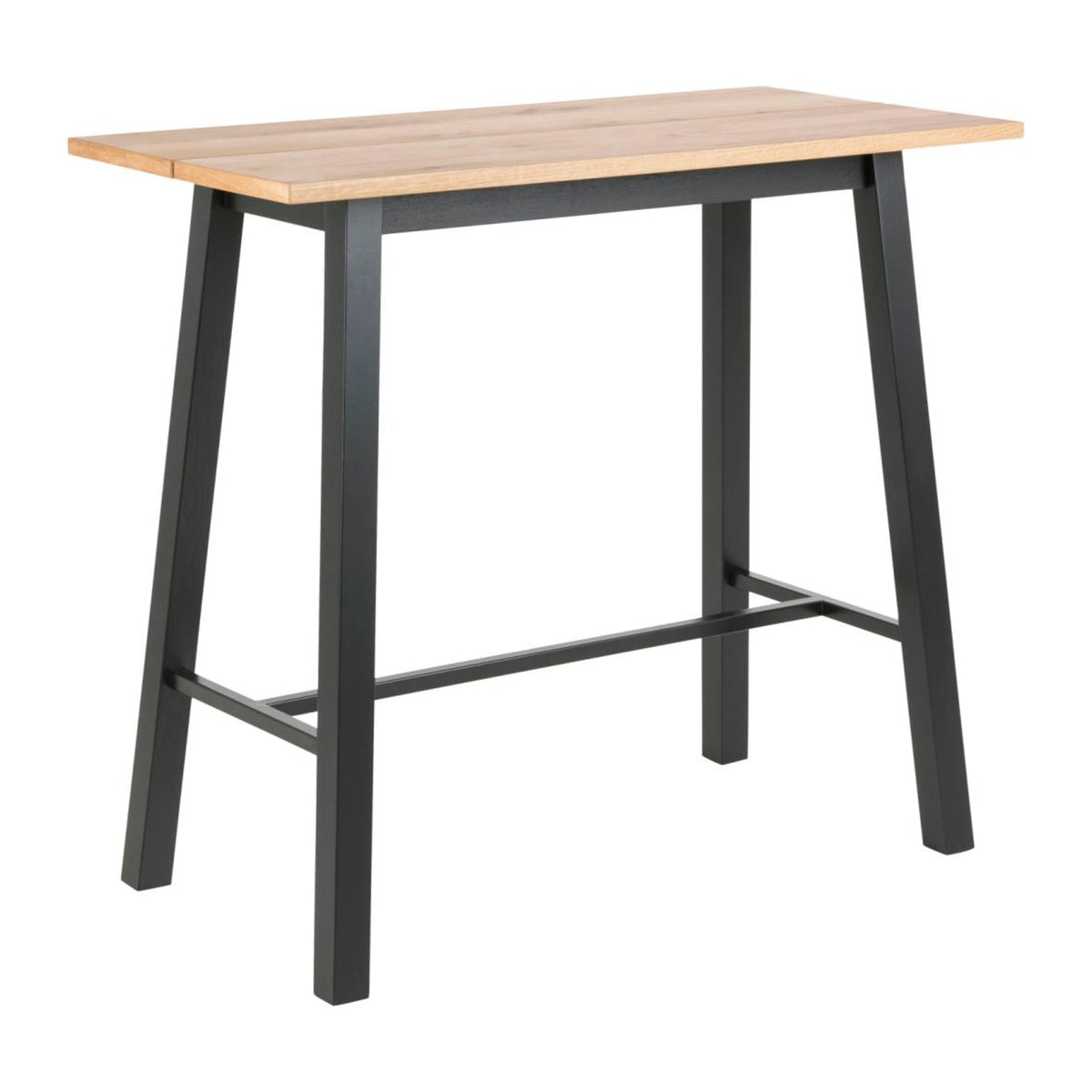 Chara Bartisch rechteckig – Tischplatte Wildeiche Ölbehandelt Furnier, Gestell matt schwarz NC lackiert Eiche Furnier mit Fussstütze und Splittop-Optik