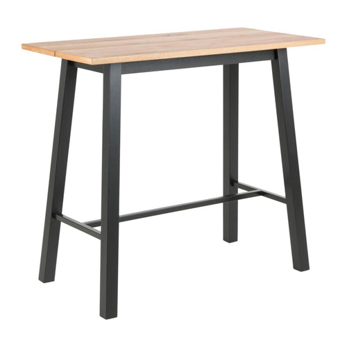 Chara Bartisch rechteckig – Tischplatte Wildeiche Ölbehandelt Furnier, Gestell matt schwarz NC lackiert Eiche Furnier mit Fussstütze und Splittop-Optik