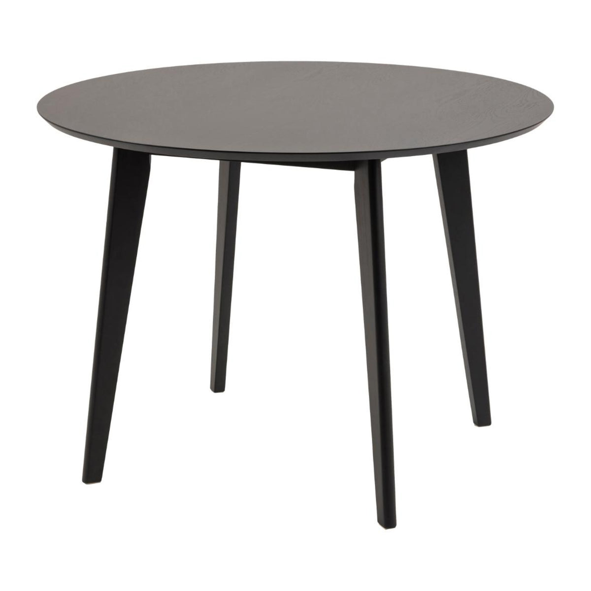 Roxby Esstisch rund – Tischplatte matt schwarz SH Lack Eiche Furnier, Gestell matt schwarz SH Lack Rubberwood