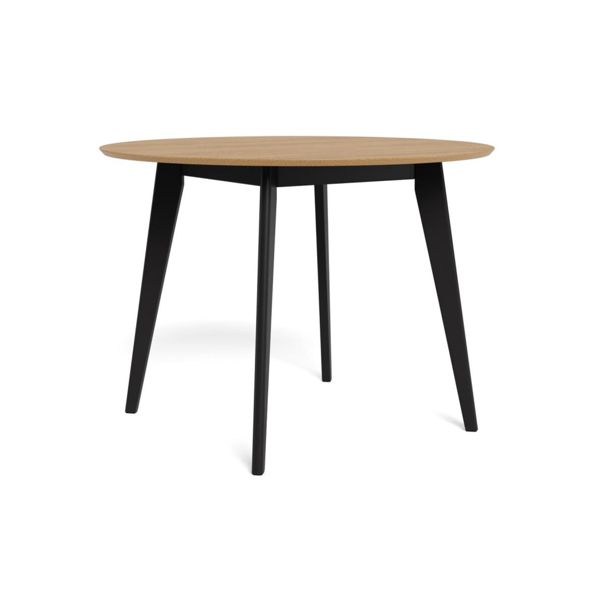 Roxby Esstisch rund – Tischplatte Eiche SH Lack Furnier, Gestell matt schwarz SH Lack Rubberwood