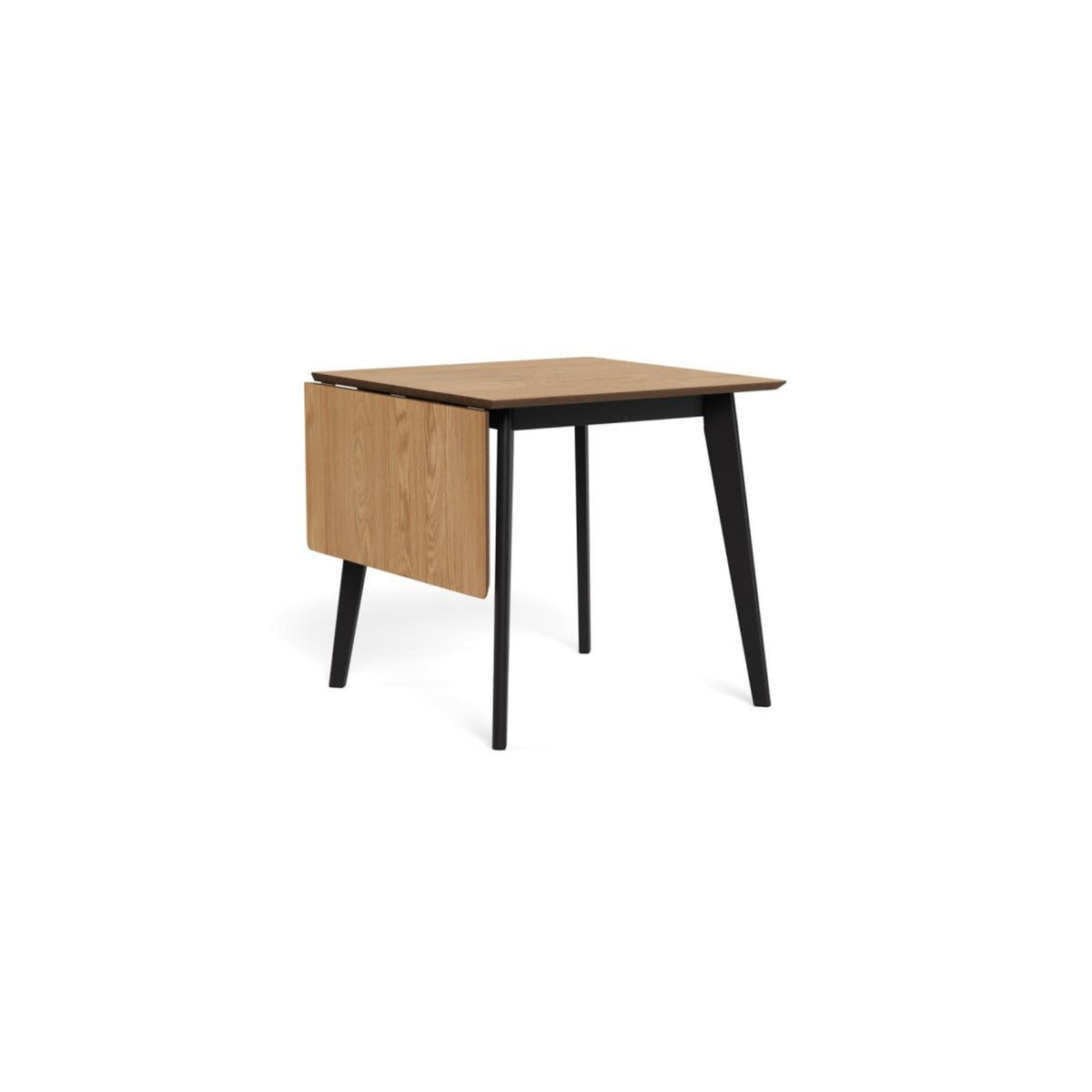 Roxby Esstisch quadratisch – Tischplatte Eiche SH Lack Furnier, Gestell matt schwarz SH Lack Rubberwood mit Zusatzplattenaufbewahrung
