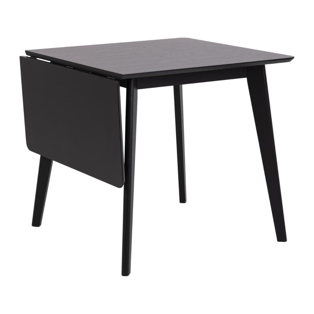 Roxby Esstisch quadratisch – Tischplatte matt schwarz SH Lack Eiche Furnier, Gestell matt schwarz SH Lack Rubberwood mit Zusatzplattenaufbewahrung