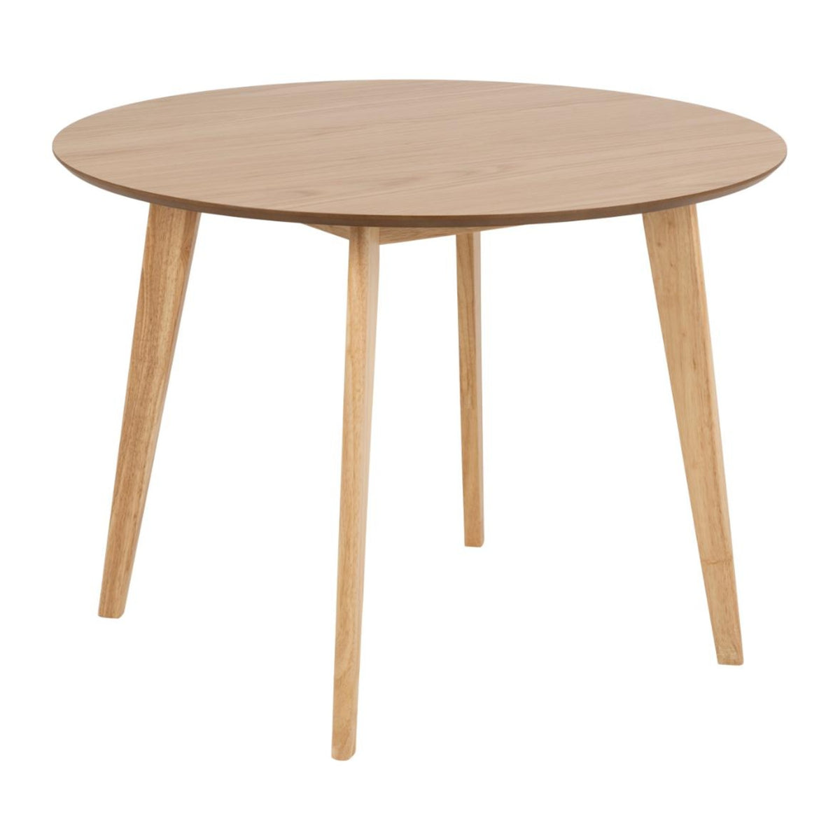 Roxby Esstisch rund – Tischplatte Eiche SH Lack Furnier, Gestell matt Eiche gebeizt SH Lack Rubberwood