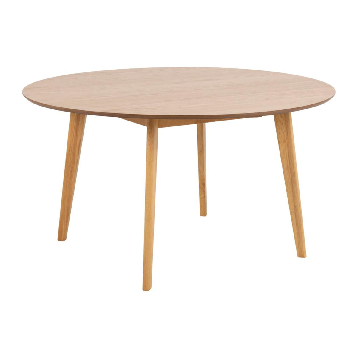 Roxby Esstisch rund – Tischplatte Eiche SH Lack Furnier, Gestell matt Eiche gebeizt SH Lack Rubberwood
