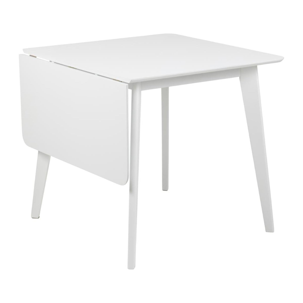 Roxby Esstisch quadratisch – Tischplatte weiss SH lackiert MDF, Gestell weiss SH Lack Rubberwood mit Zusatzplattenaufbewahrung