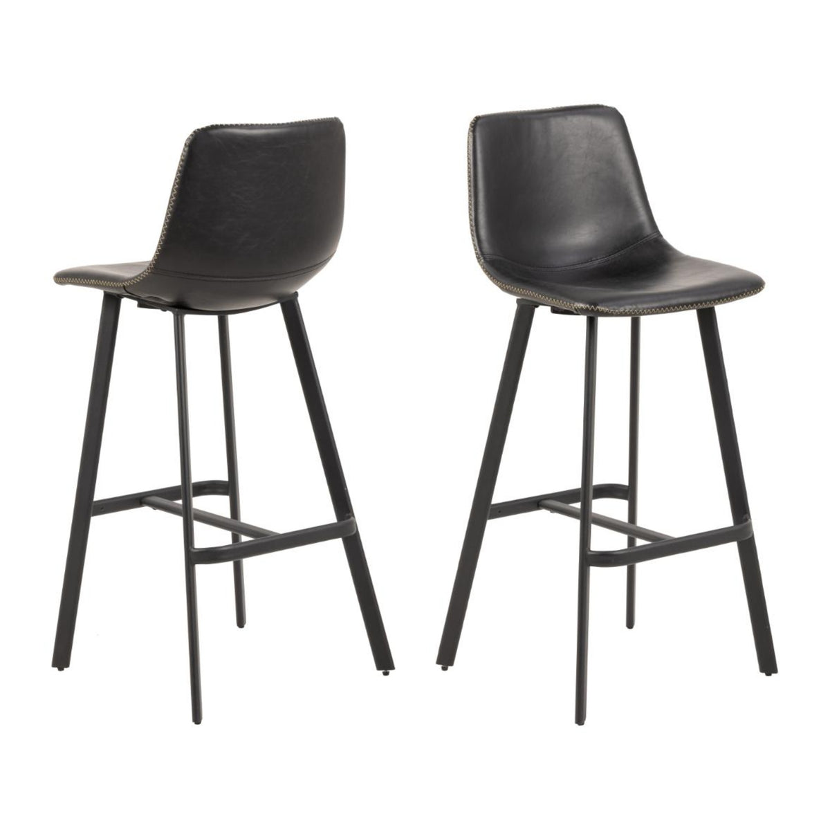 I_Oregon Barhocker – PU Vintage schwarz 247 FR, Gestell matt schwarz rau pulverbeschichtet Stahl mit Fussstütze