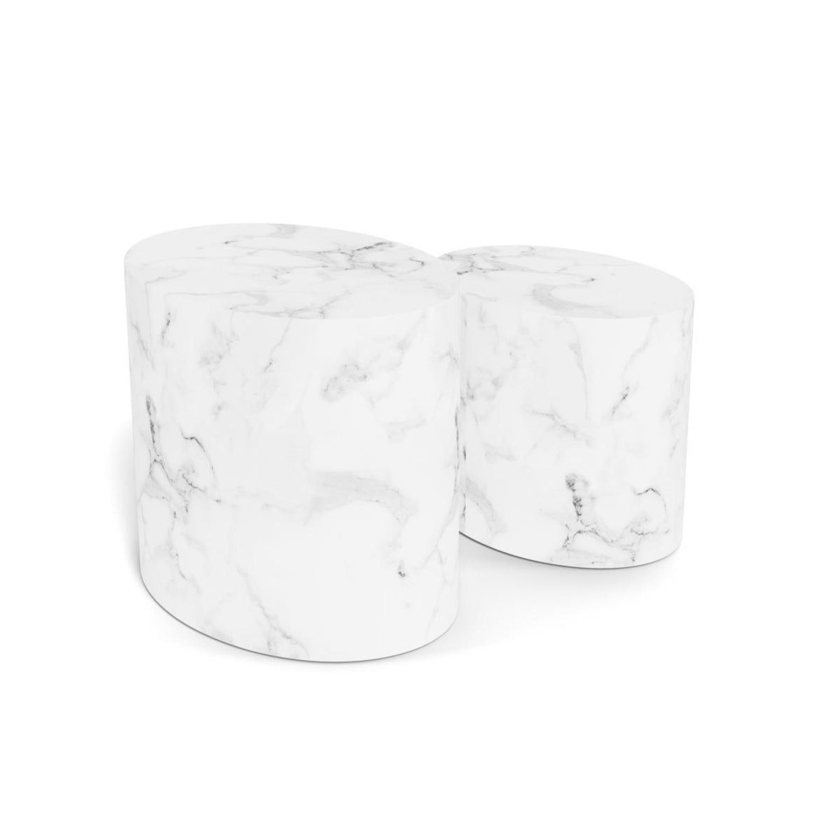 Mice Couchtischsatz oval – Tischplatte und Gestell Marmor weiss Carrara rau Papier mit Satz aus 2 Stück