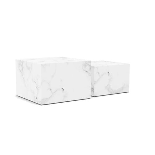 Dice Couchtischsatz quadratisch – Tischplatte und Gestell Marmor weiss Carrara rau Papier mit Satz aus 2 Stück