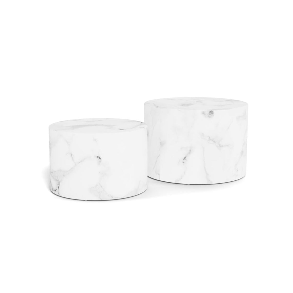 Dice Couchtischsatz rund – Tischplatte und Gestell Marmor weiss Carrara rau Papier mit Satz aus 2 Stück