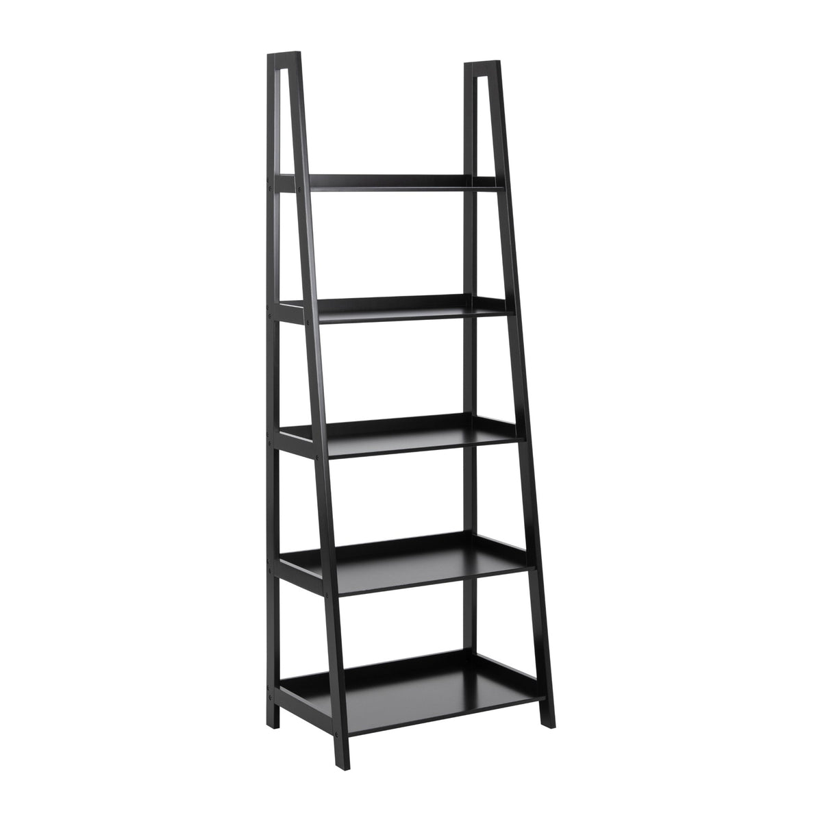 Wally Regal – Korpus und Gestell schwarz NC lackiert MDF, 5 Böden schwarz UV lackiert MDF mit Treppenform