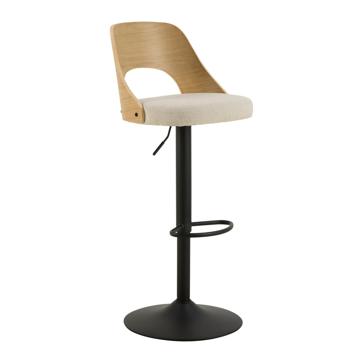 Lucy Barhocker – Apia Stoff beige 453 und matt Eiche Wasserbasierter Lack Furnier