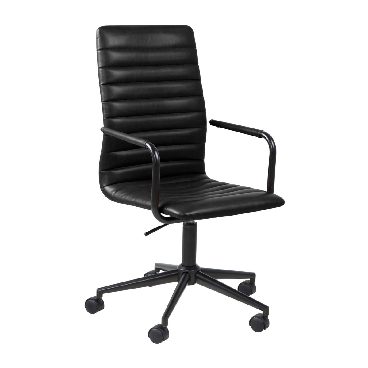 Winslow Schreibtischstuhl mit Armlehne – PU schwarz BK1, 5 Stern Gestell schwarz pulverbeschichtet Stahl mit Bremsrollen