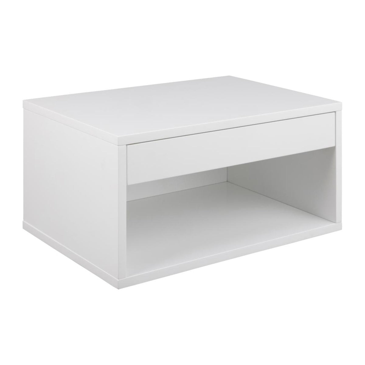 Cholet Nachttisch quadratisch – Schublade und Boden weiss UV lackiert MDF mit Metallschienen