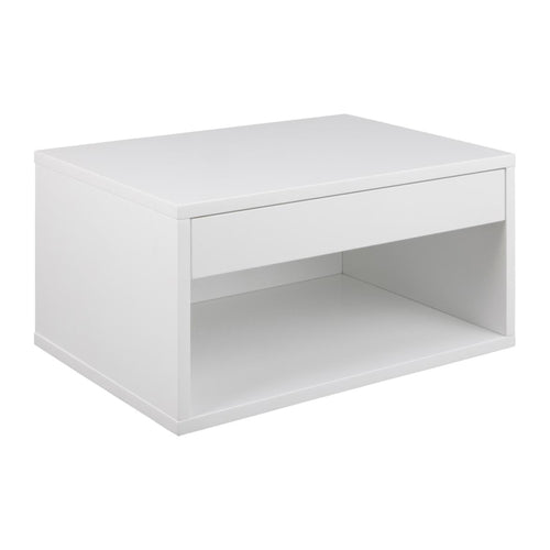 Cholet Nachttisch quadratisch – Schublade und Boden weiss UV lackiert MDF mit Metallschienen