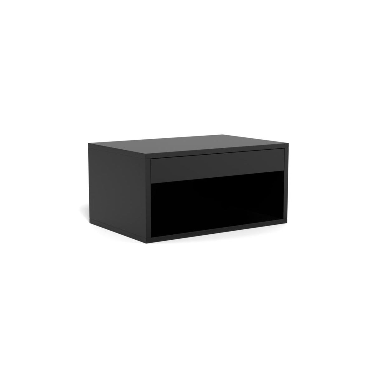 Cholet Nachttisch quadratisch – Schublade und Boden schwarz UV lackiert MDF mit Metallschienen