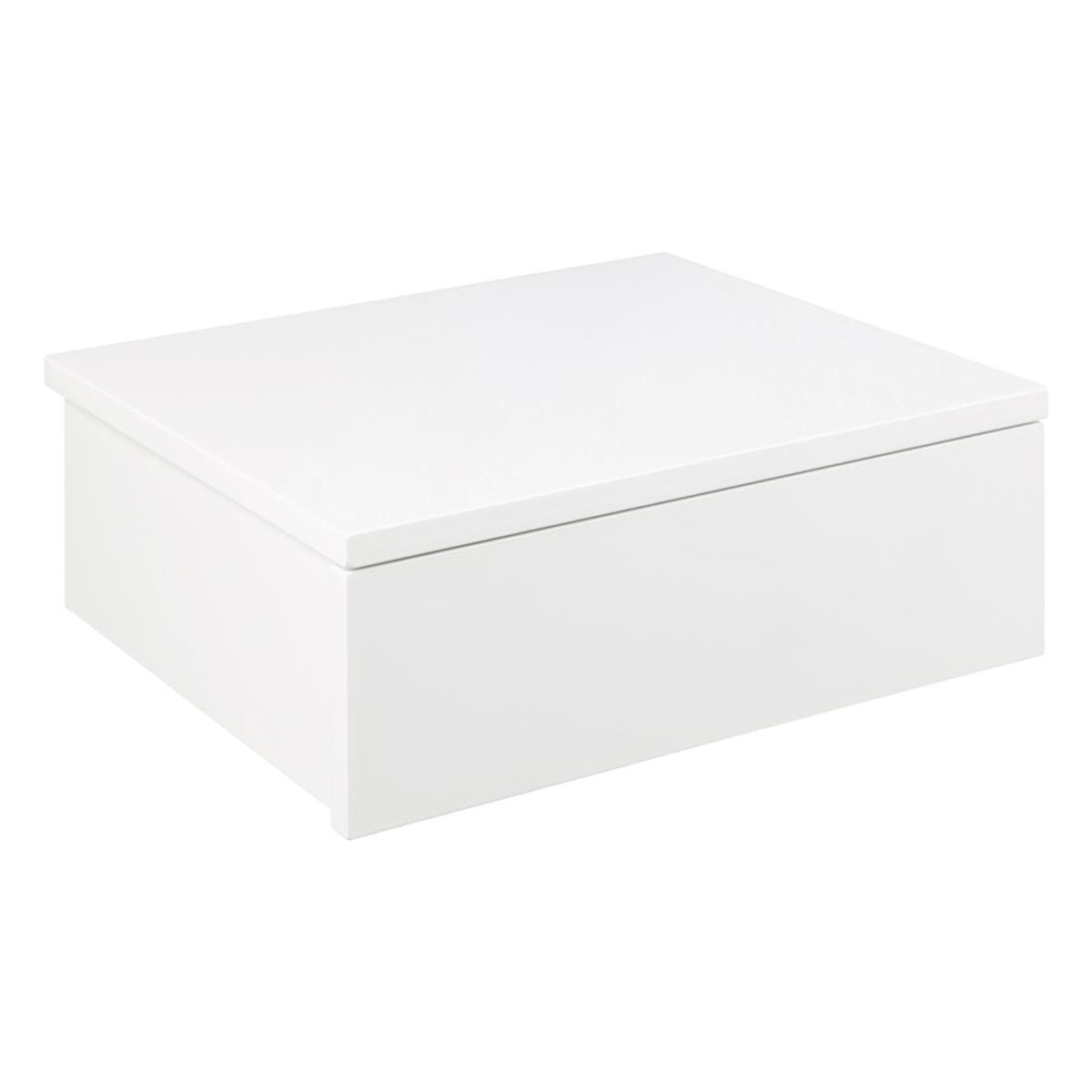 Avignon Nachttisch quadratisch – Korpus und Schublade weiss UV lackiert MDF mit Metallschienen und Wandmontierung