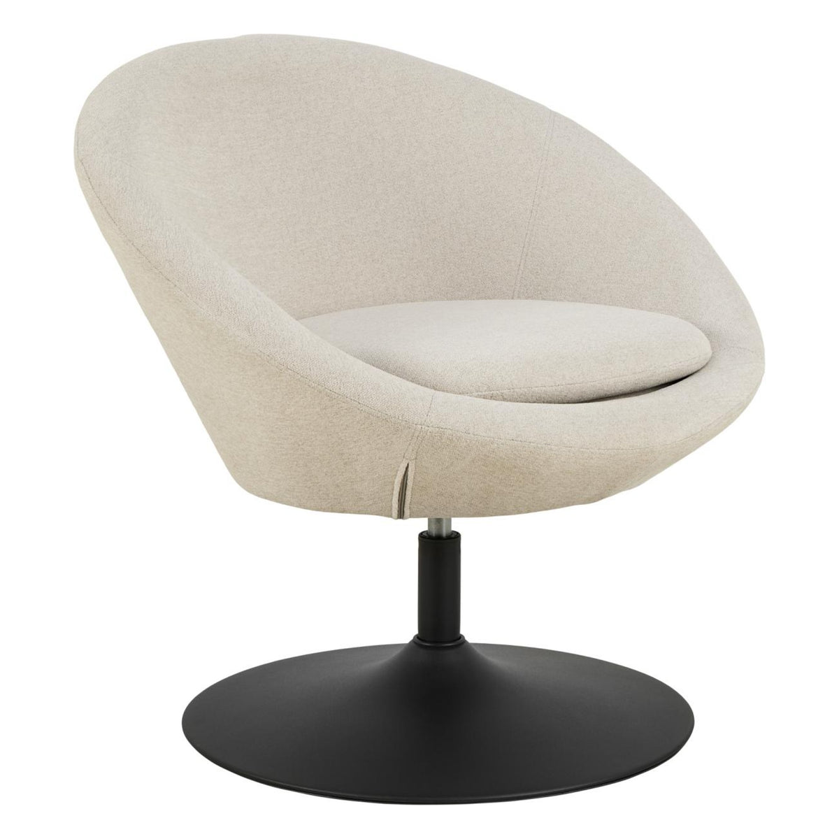 Center Loungestuhl mit Armlehne – Apia Stoff beige 453, Trompete Gestell matt schwarz rau pulverbeschichtet Stahl mit Drehfunktion und Reissverschluss