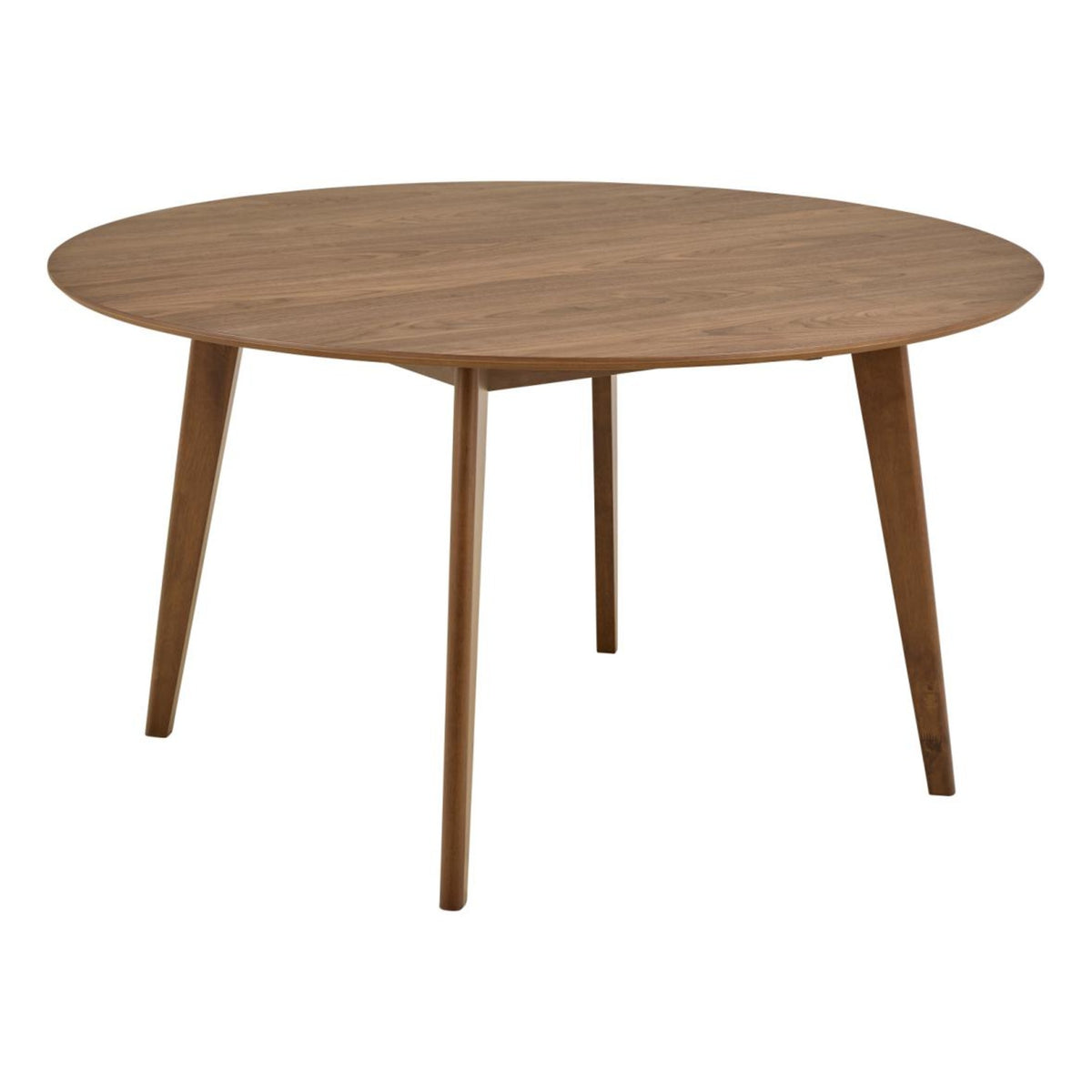 Roxby Esstisch rund – Tischplatte matt Walnuss UV Lackiert Funier, Gestell Walnuss gebeizt SH Lack Rubberwood
