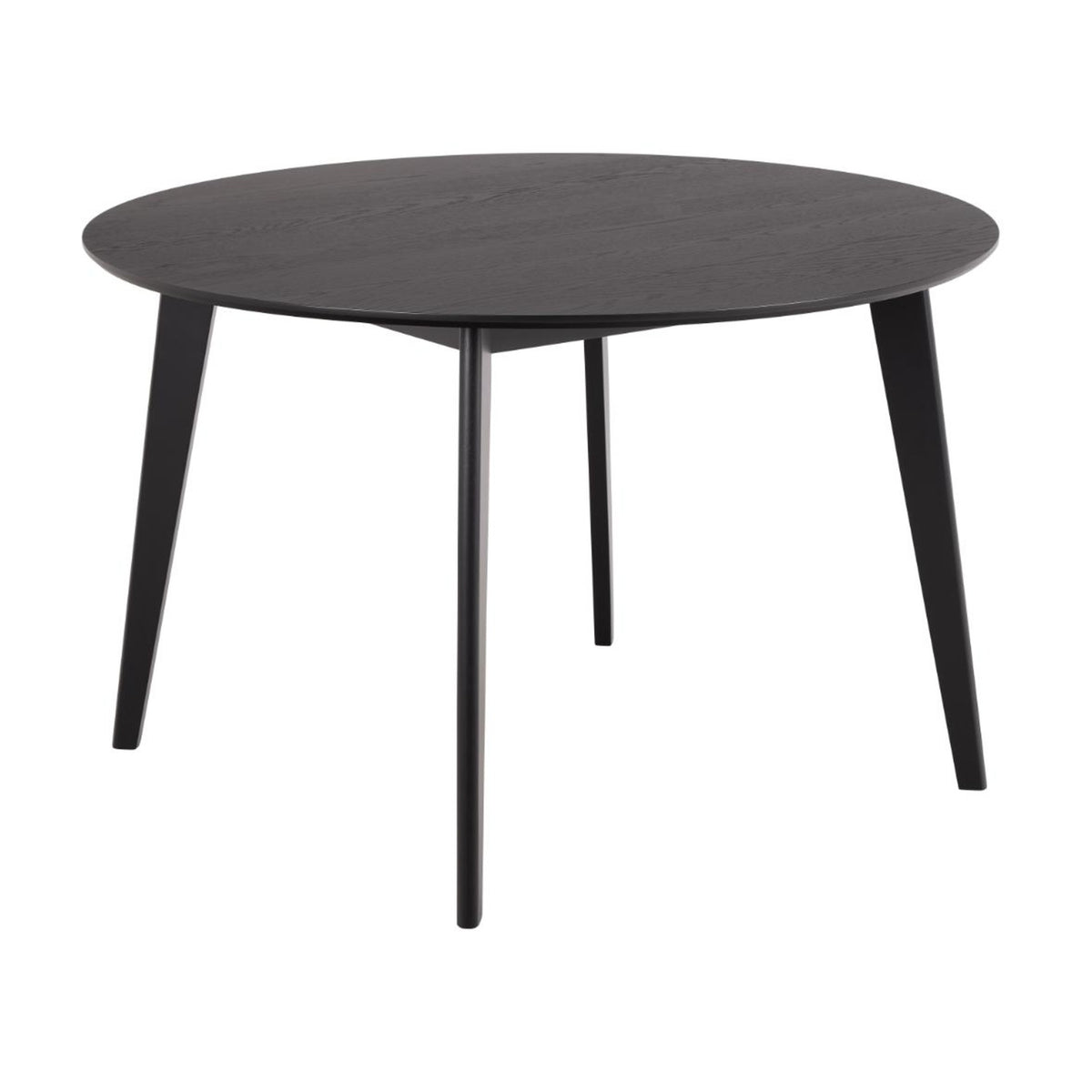 Roxby Esstisch rund – Tischplatte matt schwarz SH Lack Eiche Furnier, Gestell matt schwarz SH Lack Rubberwood mit gerade Maserung