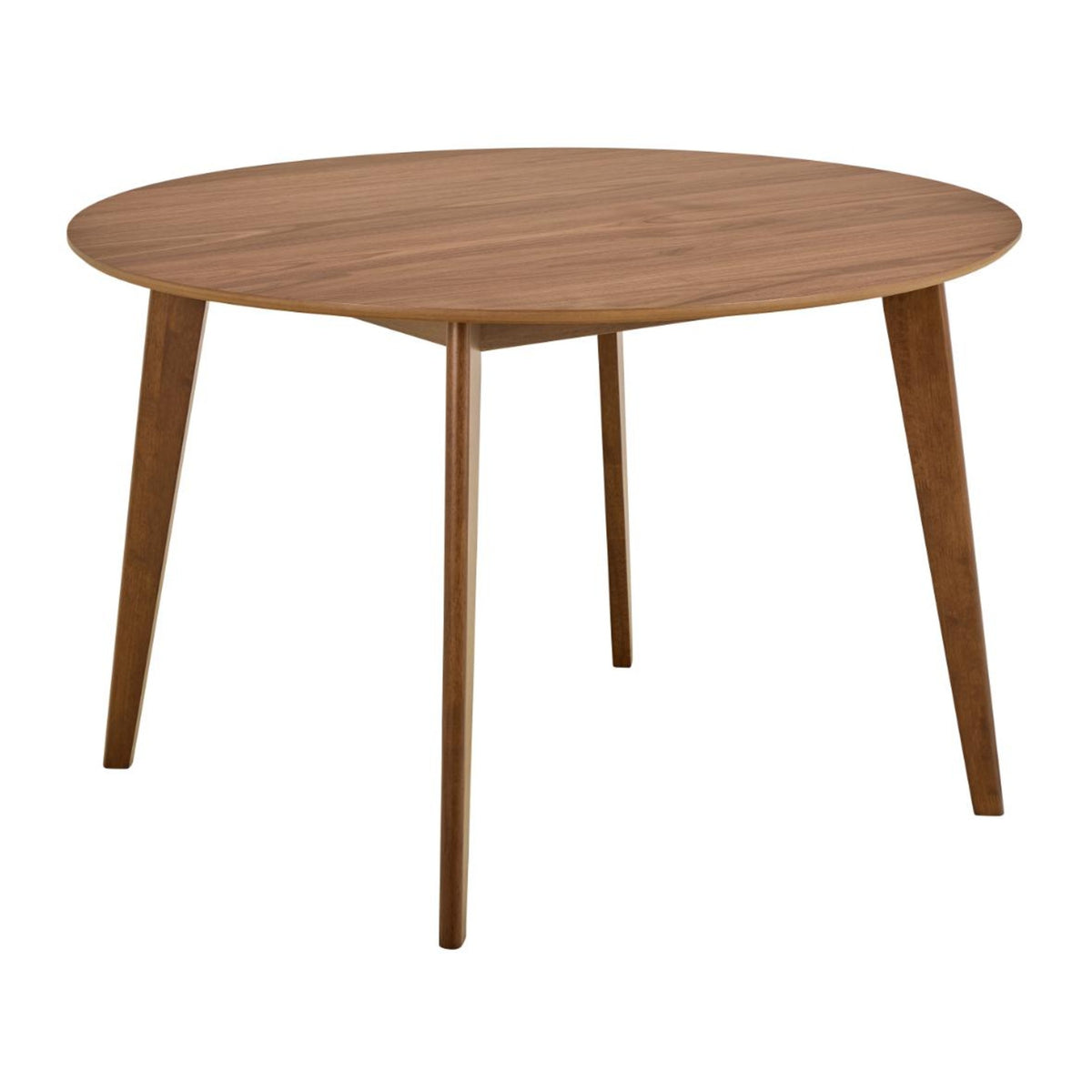 Roxby Esstisch rund – Tischplatte matt Walnuss UV Lackiert Funier, Gestell Walnuss gebeizt SH Lack Rubberwood mit gerade Maserung