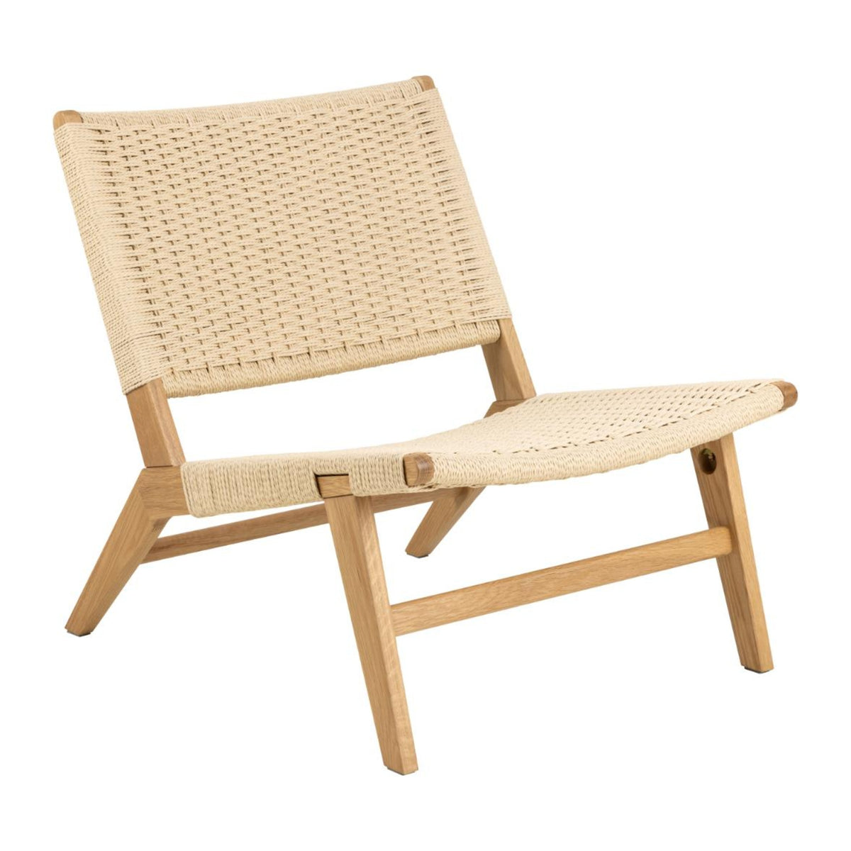 Carson Loungestuhl – off white Papiergeflecht, Gestell matt Eiche NC lackiert mit geflochtenes Muster