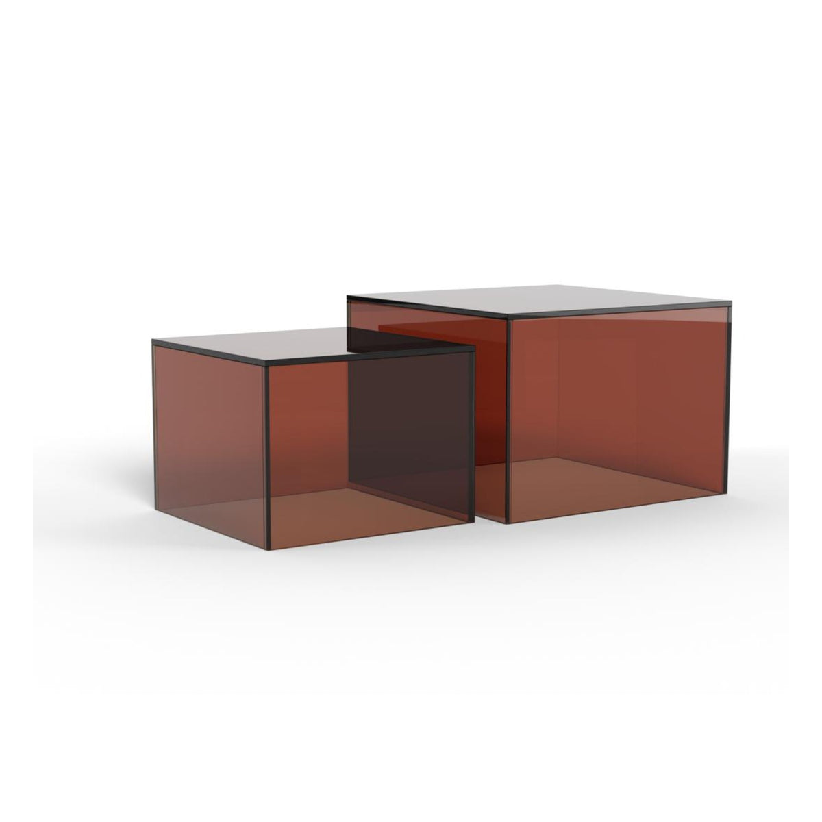 Dice Couchtischsatz quadratisch – Tischplatte und Gestell braun gehärtetet Glas mit Satz aus 2 Stück