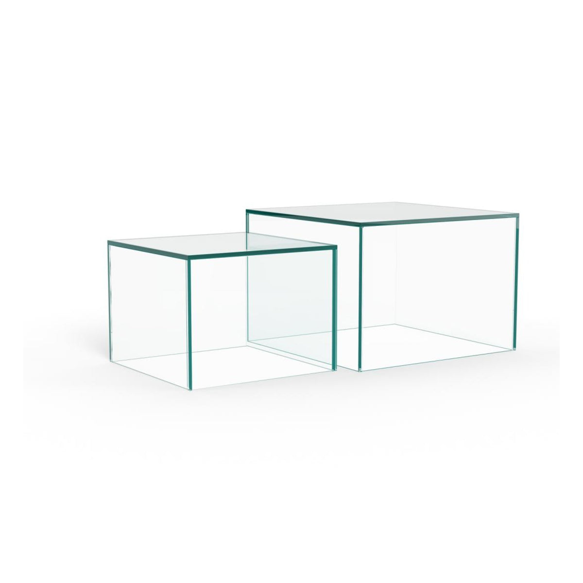 Dice Couchtischsatz quadratisch – Tischplatte und Gestell kristallklar gehärtetet Glas mit Satz aus 2 Stück