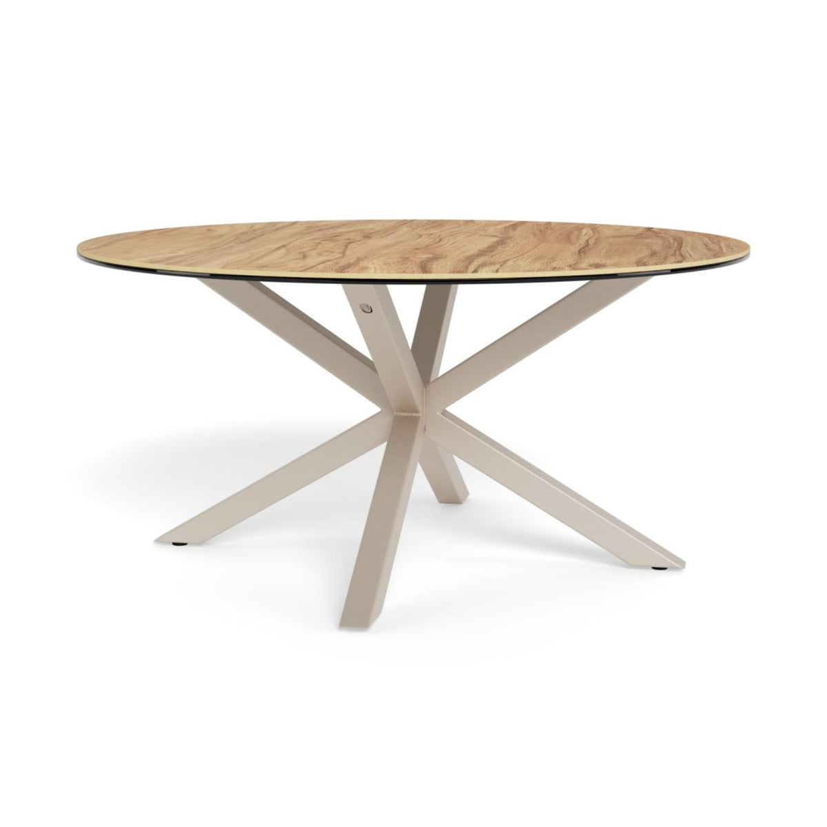 Heaven Couchtisch rund – Tischplatte Wildeiche keramisch/Glass, 4 Stern Gestell grau rau pulverbeschichtet Stahl