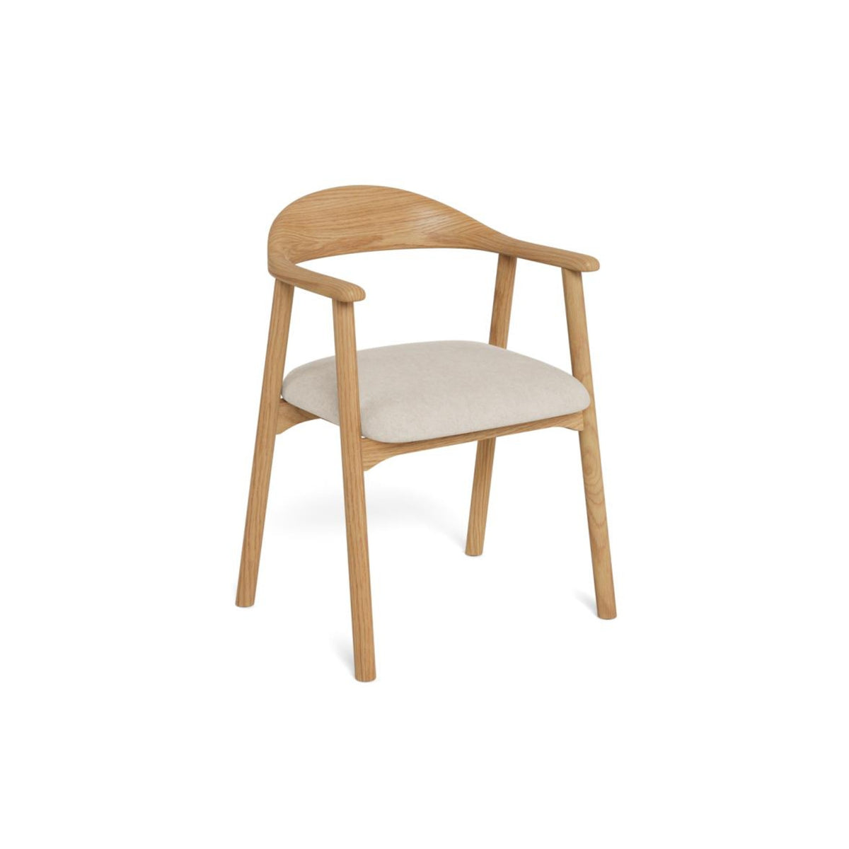 Addi Esszimmerstuhl mit Armlehne – Apia Stoff beige 453 und matt Eiche NC lackiert, Gestell matt Eiche NC lackiert