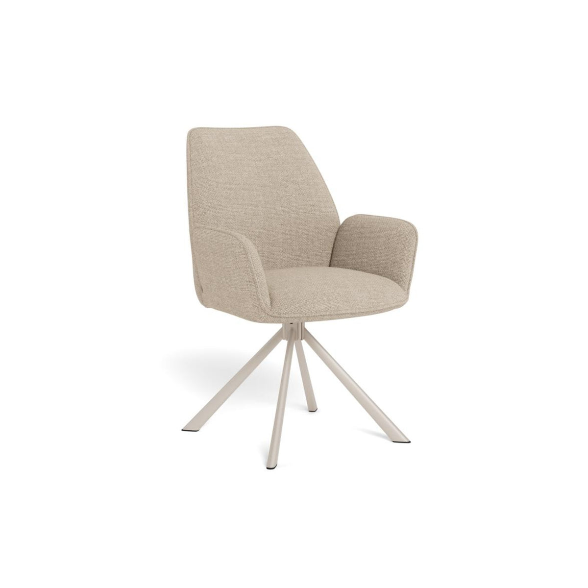 Glenda Esszimmerstuhl mit Armlehne – Basel Stoff beige 24, 4 Stern Gestell grau rau pulverbeschichtet Stahl mit Drehfunktion