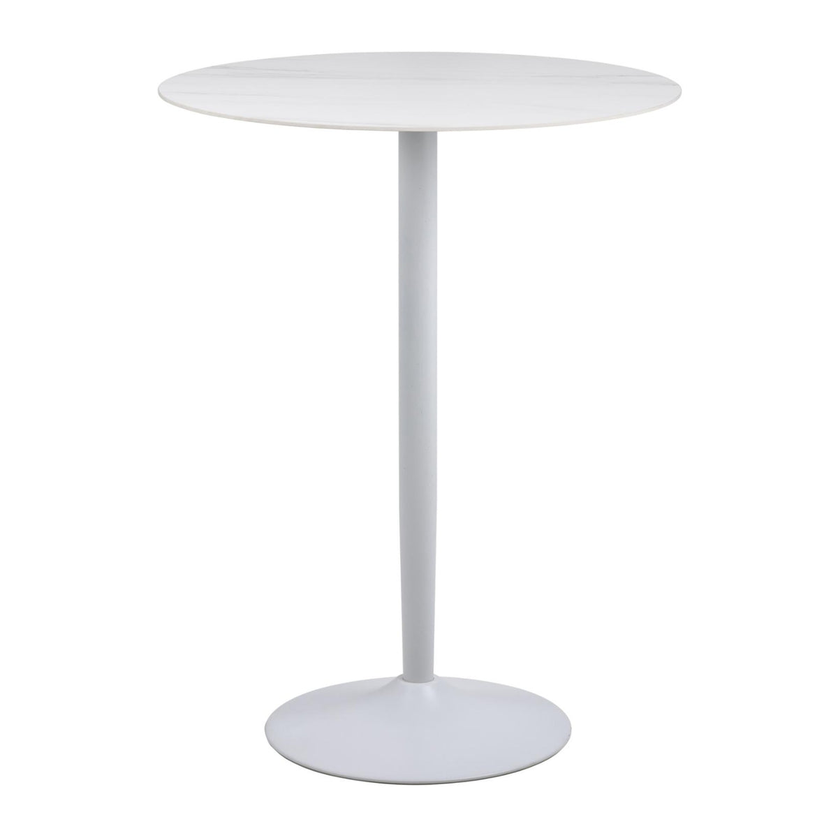 Malta Bartisch rund – Tischplatte weiss Unico rau keramisch, Trompete Gestell weiss rau pulverbeschichtet Stahl (Art. H000024293)