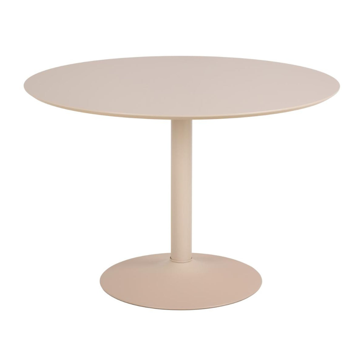 Ibiza Esstisch rund – Tischplatte beige NC lackiert MDF, Trompete Gestell matt beige rau pulverbeschichtet Stahl