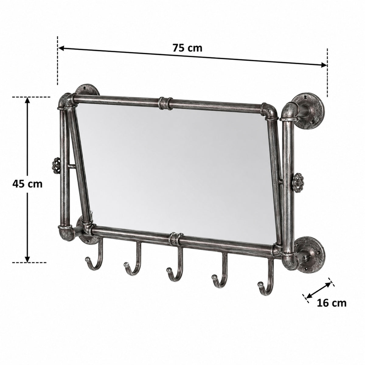 HAKU Möbel Wandgarderobe aus Metall mit Spiegel in Anthrazit