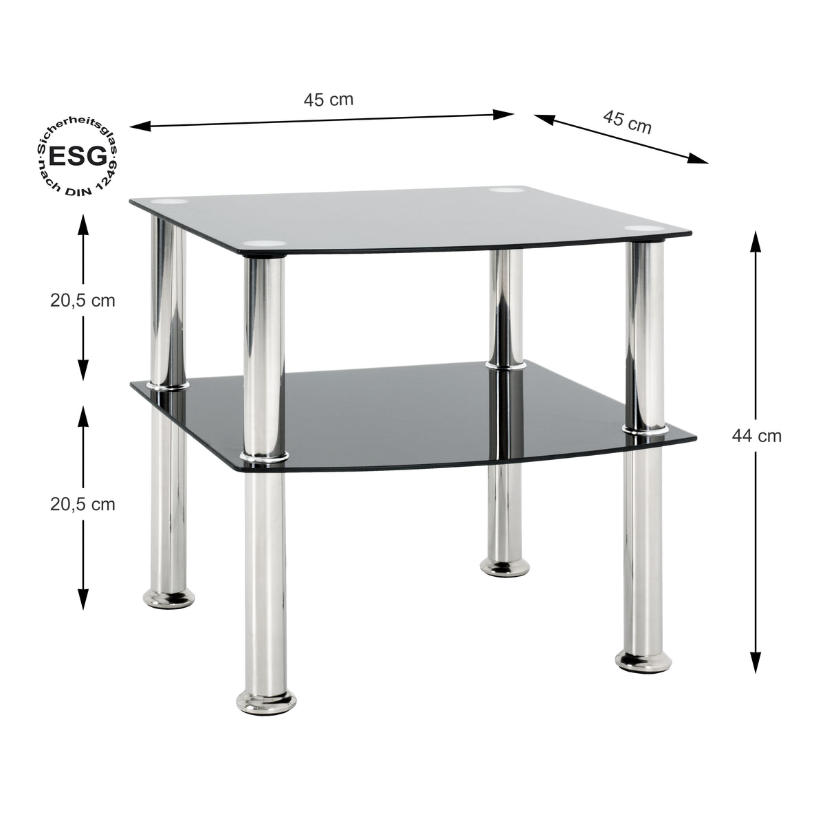 HAKU Möbel Beistelltisch aus Edelstahl mit Glas in Silber 45 x 45 x 44 cm