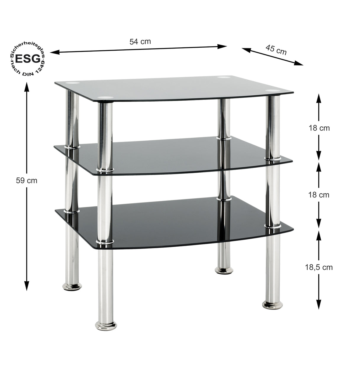 HAKU Möbel Beistelltisch aus Edelstahl mit Glas in Silber 54 x 45 x 59 cm