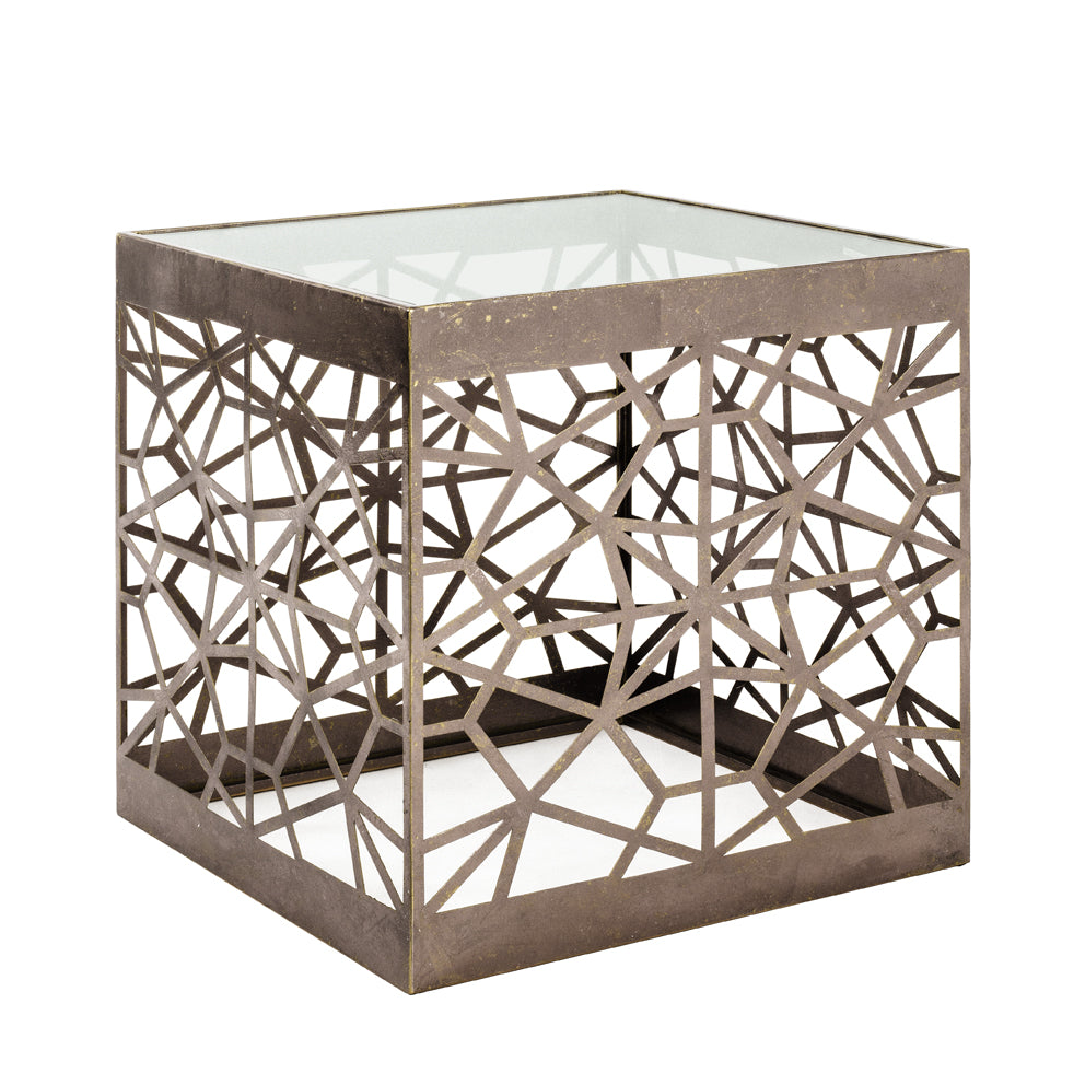 HAKU Möbel Beistelltisch aus Metall mit Glas in Kupfer 50 x 50 x 50 cm