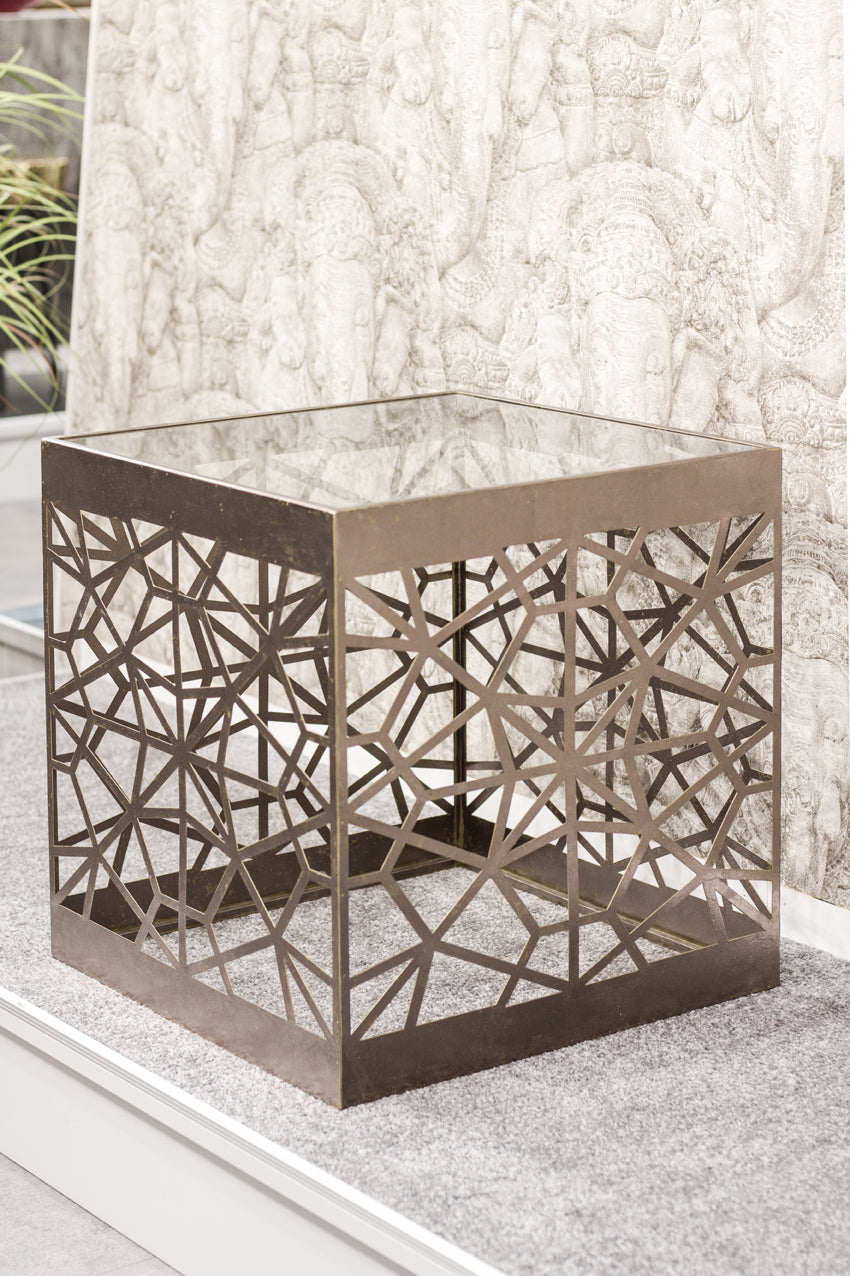 HAKU Möbel Beistelltisch aus Metall mit Glas in Kupfer 50 x 50 x 50 cm