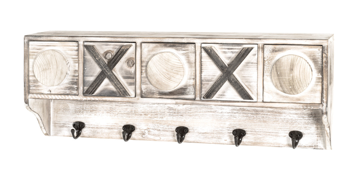 HAKU Möbel Wandgarderobe aus Massivholz Motiv Baumscheibe und Schriftzug in Grau