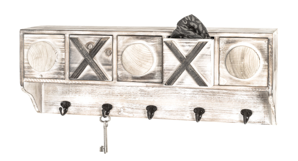 HAKU Möbel Wandgarderobe aus Massivholz Motiv Baumscheibe und Schriftzug in Grau