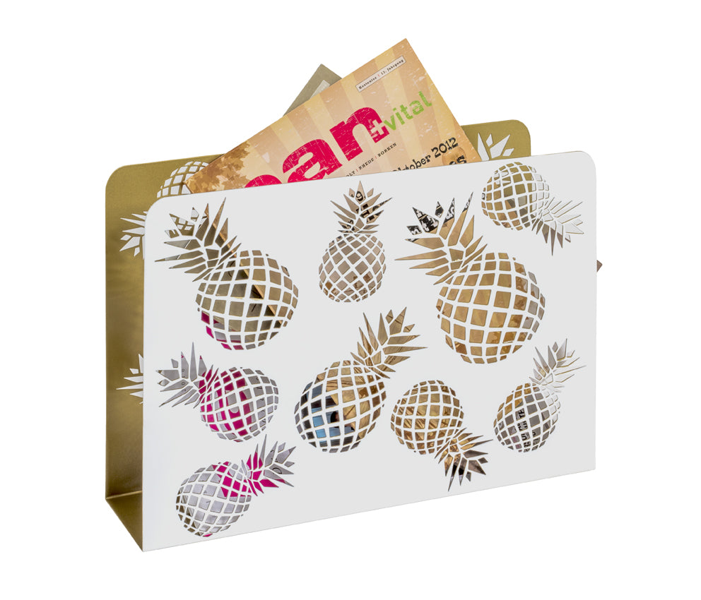 HAKU Möbel Zeitungsständer aus Metall Motiv Ananas in Weiss