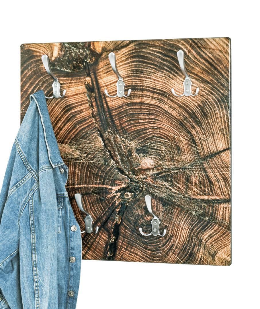 HAKU Möbel Wandgarderobe aus MDF Motiv Baumscheibe in Braun