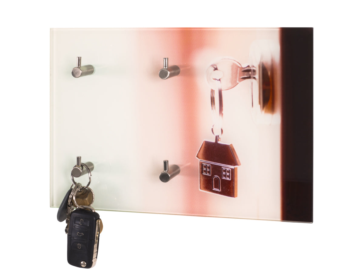 HAKU Möbel Schlüsselboard aus Glas Motiv Schlüsselbund in Weiss