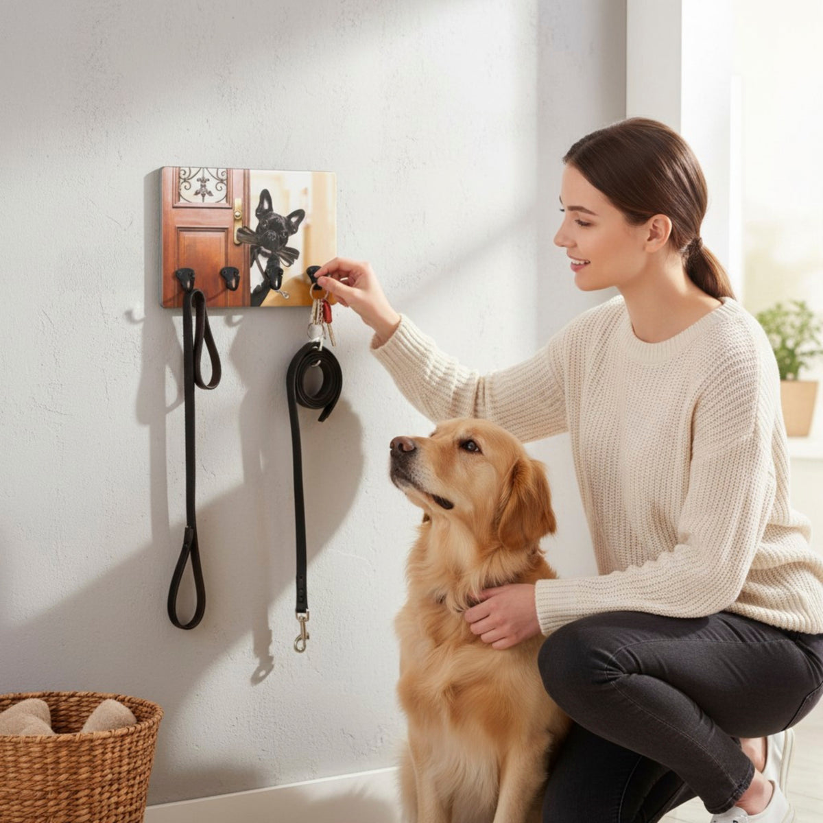 HAKU Möbel Schlüsselboard aus MDF Motiv Hund in Braun