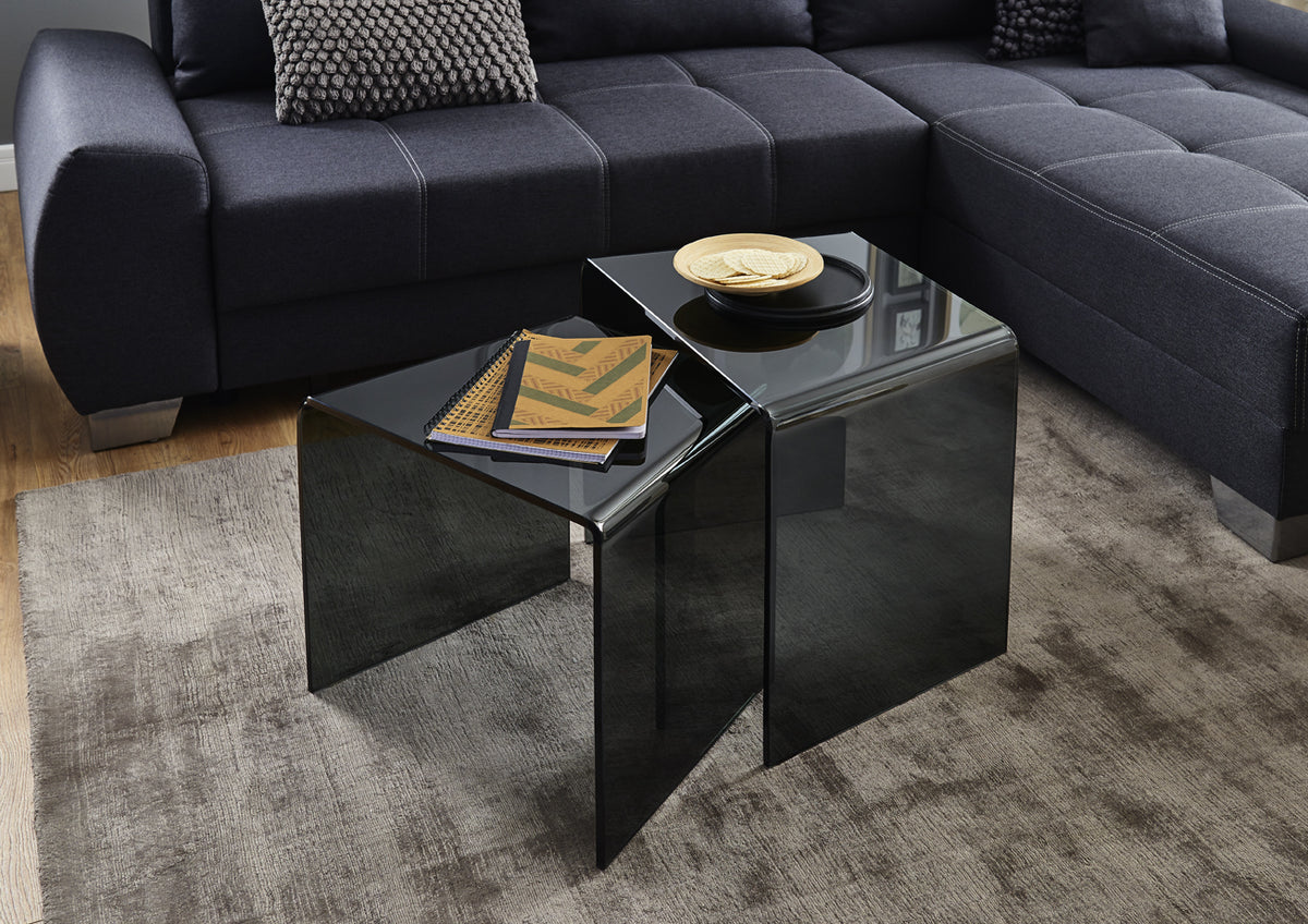 HAKU Möbel Beistelltisch aus Glas Wangengestell in Grau, 59 x 40 cm, H 46 cm