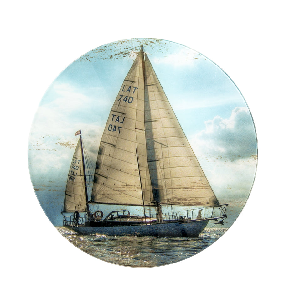 HAKU Möbel Beistelltisch aus Metall Motiv Segelschiff in Schwarz
