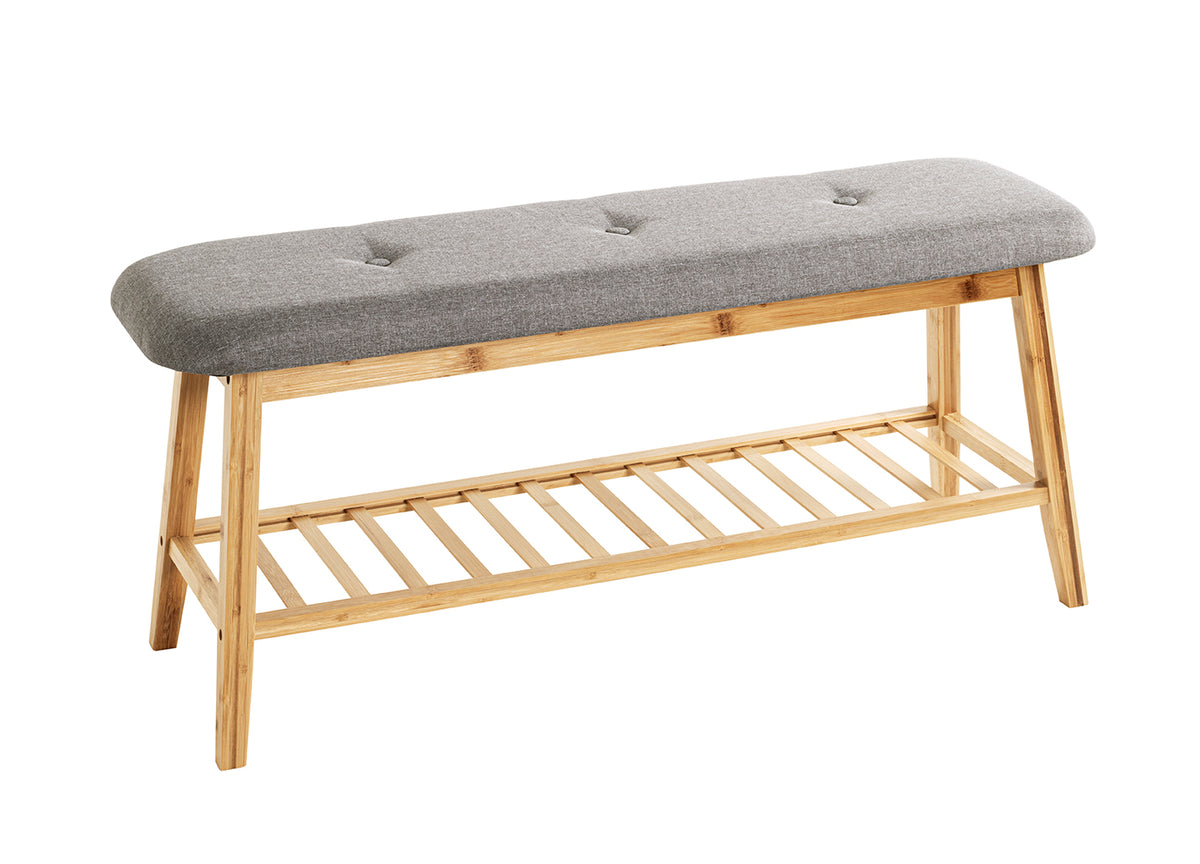 HAKU Möbel Schuhbank aus Textil mit Bambus in Grau B 60-100 cm H 44 cm, 100 x 30 cm, H 44 cm