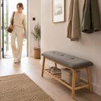 HAKU Möbel Schuhbank aus Textil mit Bambus in Grau B 60-100 cm H 44 cm, 100 x 30 cm, H 44 cm